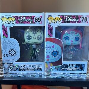 Jack Skellington and Sally Funko Pops Dia de los Muertos editions